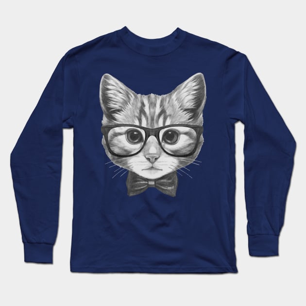 Cat with glasses and bow tie Long Sleeve T-Shirt by AnimalsFashion